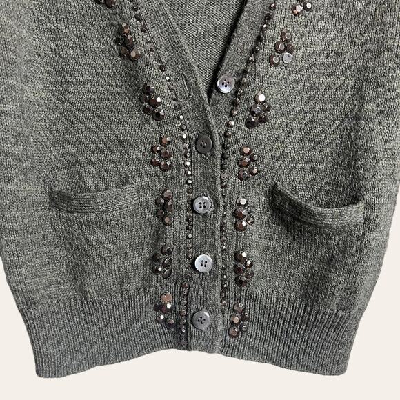 J.Crew Gray Alpaca Merino Wool Blend Embellished Cardigan Sweater Size XS - Picture 5 of 9